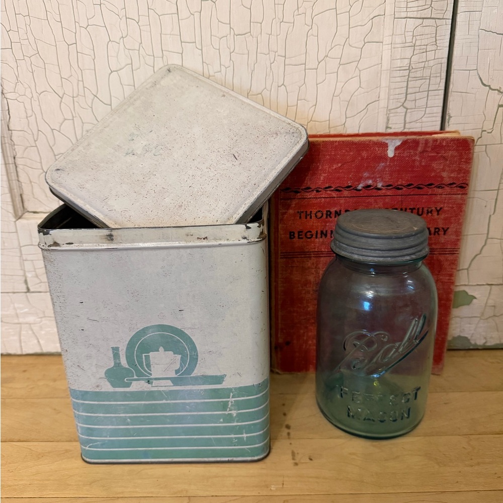 Vintage Tin Canister Bundle Ball Jar & Book